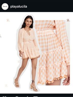 Playa Lucila Shopbop Peach Gingham Pom-Pom Swim Coverup Dress